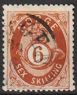 FRIMÆRKER NORGE | 1872 - AFA 20 - 6 sk. orangebrun - Stemplet